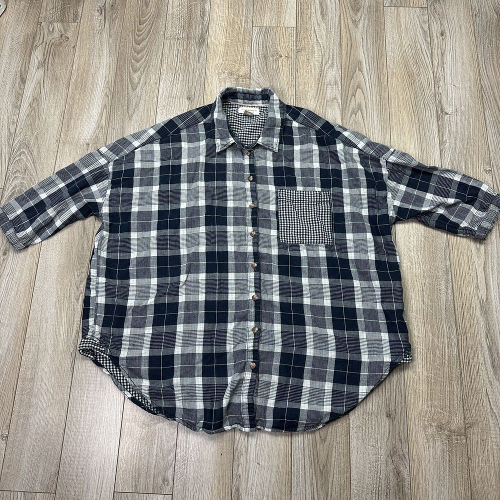 pilcro and the letterpress Women's M/L Blue Plaid Button Down top
